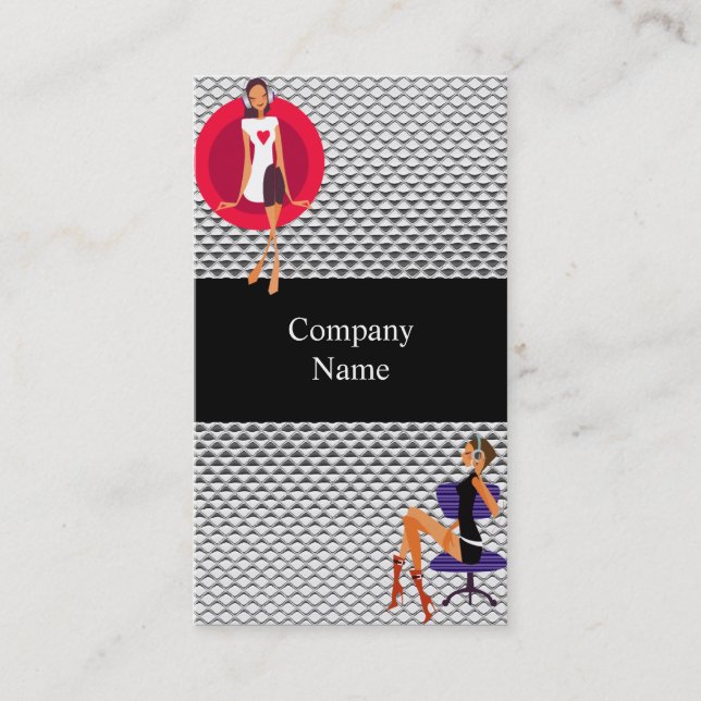 Business Card Music Girls Silver Black 2 Visitenkarte (Vorderseite)