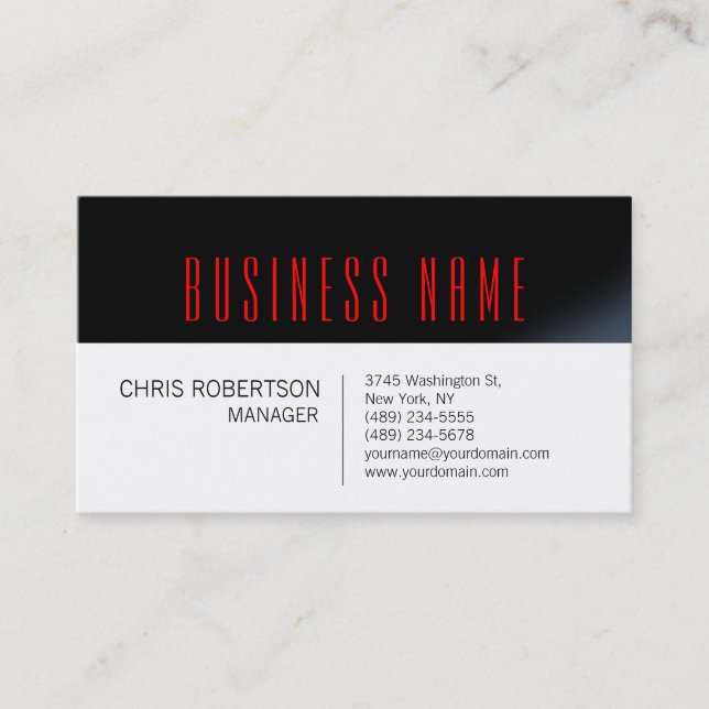 Business Card Schwarz-weiß Red Contemporary Manage Visitenkarte (Vorderseite)