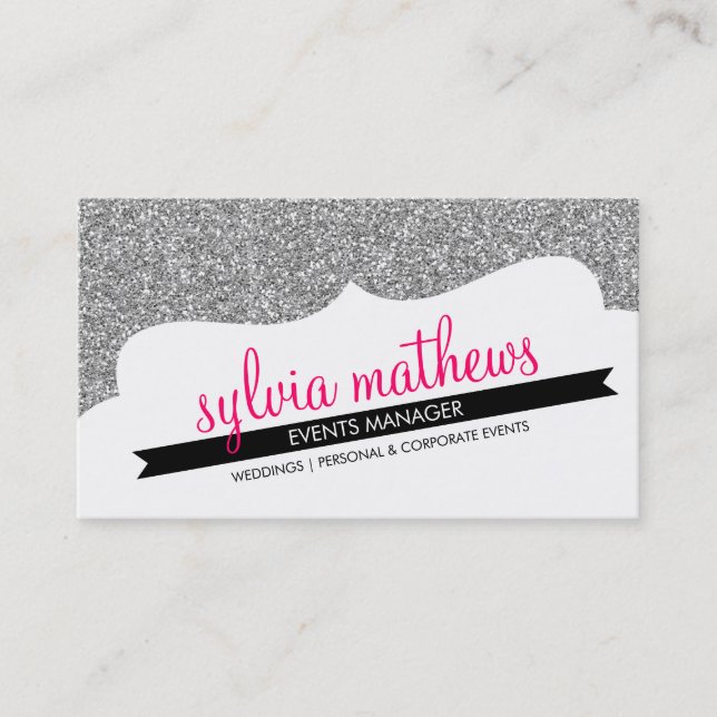 BUSINESS CARD Stilvoller Glitzer funkeln silber pi Visitenkarte (Vorderseite)