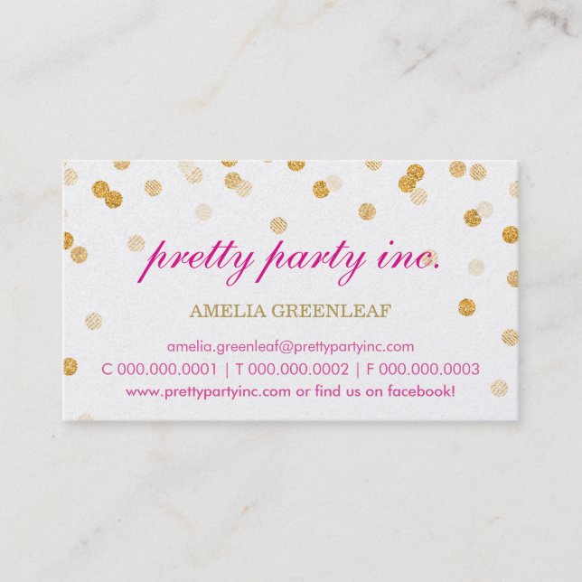 BUSINESS CARD stilvoller Konfetti Pink Gold Glitze Visitenkarte (Vorderseite)
