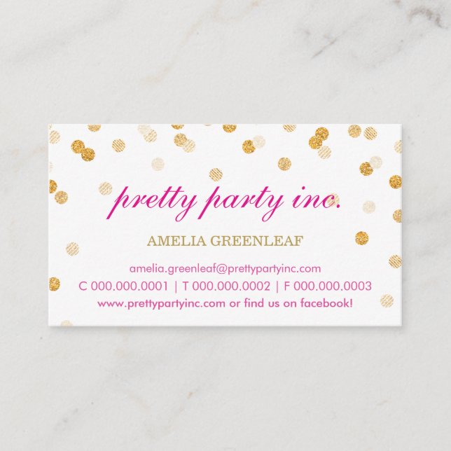 BUSINESS CARD stilvoller Konfetti Pink Gold Glitze Visitenkarte (Vorderseite)