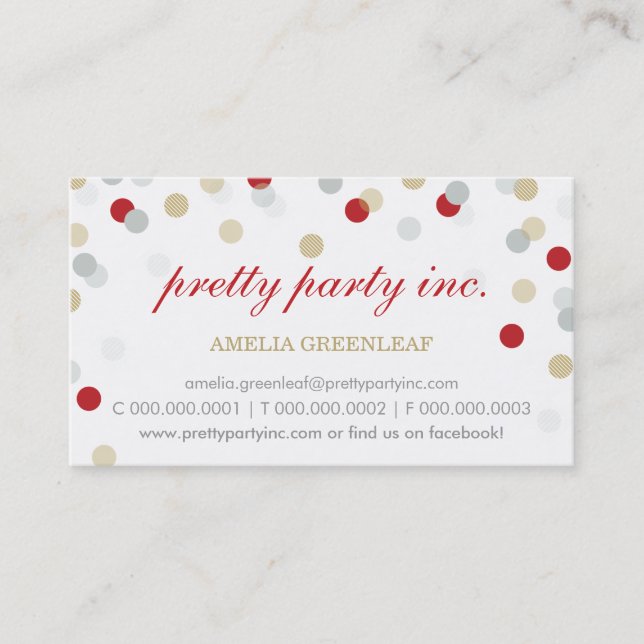 BUSINESS CARD :: stilvolles Konfetti rotes Silberg Visitenkarte (Vorderseite)