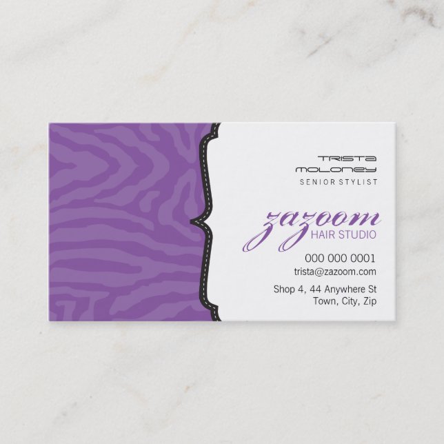 BUSINESS CARD trendy zebra stripe violett lila Visitenkarte (Vorderseite)