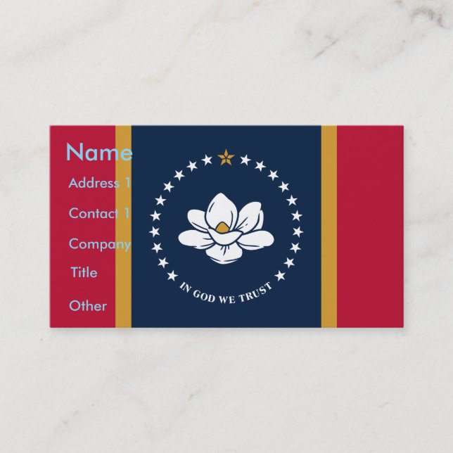 Business Card with Flag of Mississippi State, USA Visitenkarte (Vorderseite)
