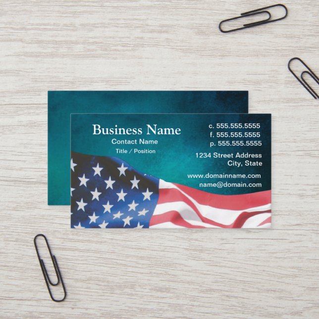 business card with waving American flag 26b Visitenkarte (Vorderseite/Rückseite Beispiel)