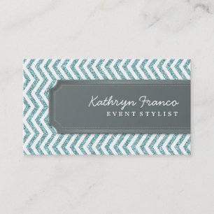BUSINESS CARD Zickzack Streifen blauer Glitzer Eff Visitenkarte