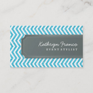 BUSINESS CARD Zickzack Stripe aqua Glitzer Effekt Visitenkarte