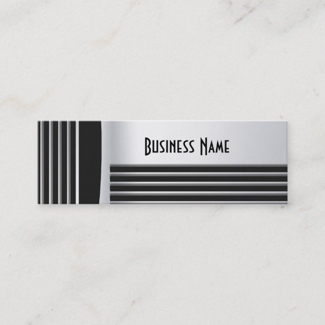 Business Card Zizzago Black Silver Art Deco Skinny Mini Visitenkarte (Vorderseite)