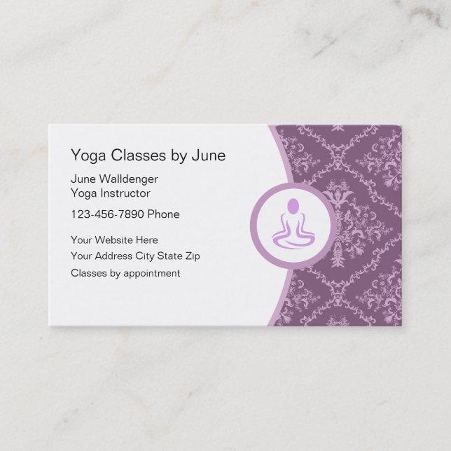 Business Cards der Lila und weißen Yoga-Klasse Visitenkarte (Vorderseite)