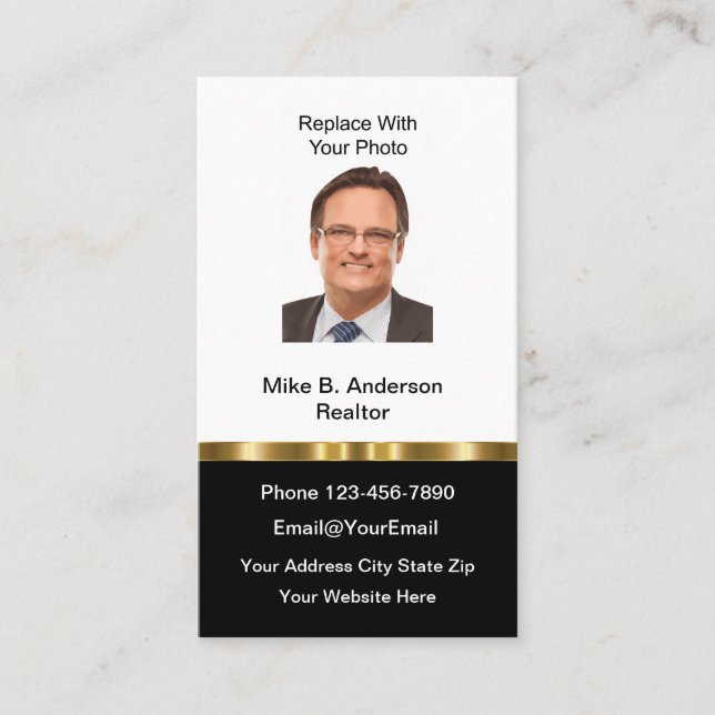 Business Cards für Classy Realtor Foto Visitenkarte (Vorderseite)