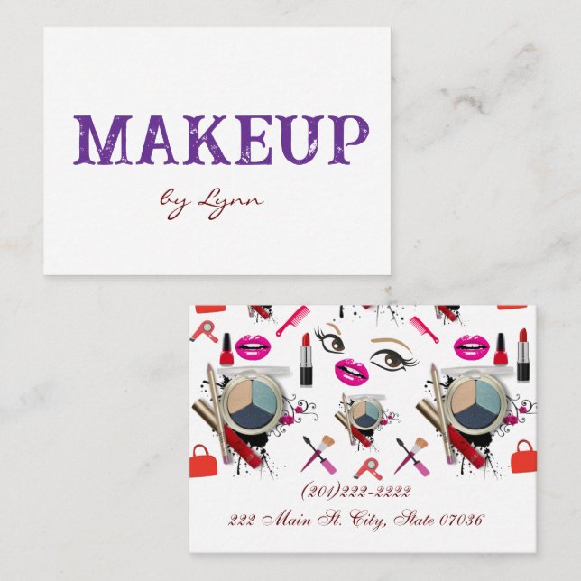Business Cards, Makeup Purple White Business Cards Visitenkarte (Vorne/Hinten)