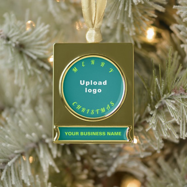 Business Christmas Aquamarin Green on Banner-Ornament Gold (Baum)