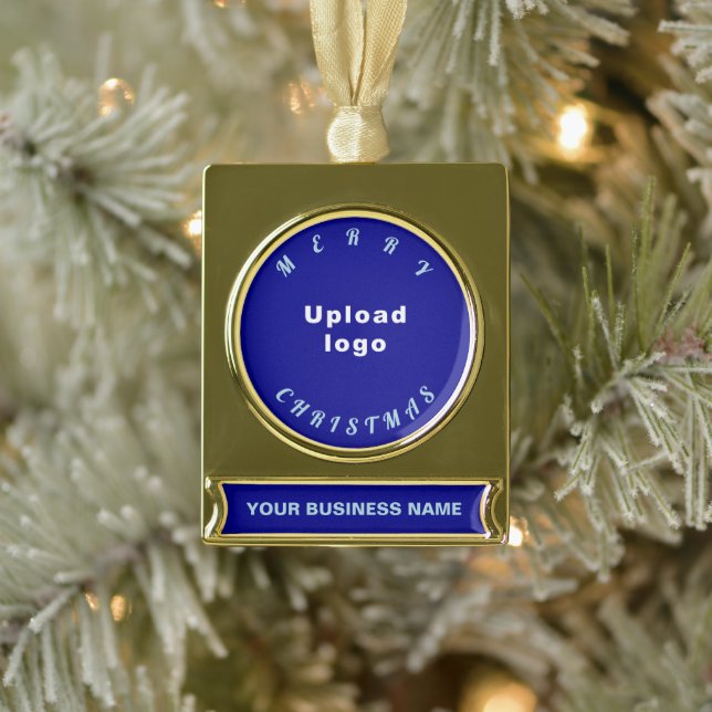 Business Christmas Blue Banner-Ornament Gold (Baum)