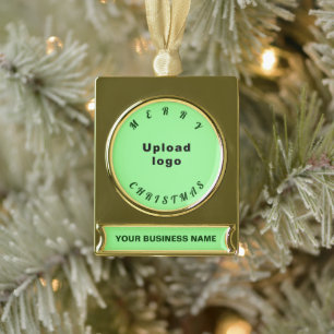 Business Christmas Light Green Banner-Ornament Gold