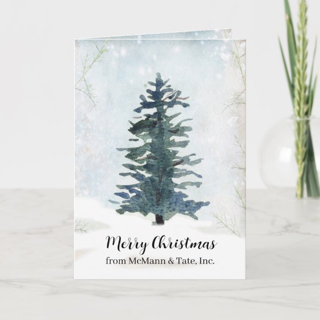 Business Christmas Tree Winter Snow Frost Custom Karte (Vorderseite)
