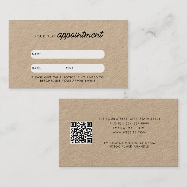 Business Client Termin Karte QR Code Kraft (Vorne/Hinten)