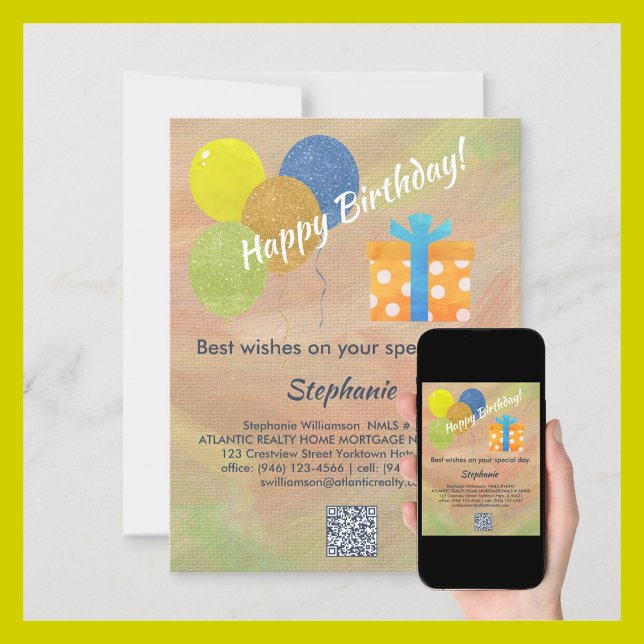 Business Company Birthday Card QR Code Ankündigung (Von Creator hochgeladen)