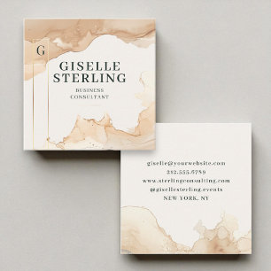 Business Consultant Beige Watercolor Gold Foil Quadratische Visitenkarte