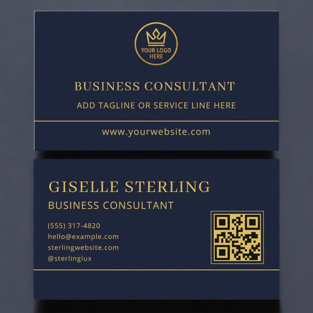 Business Consultant Blue Gold Logo QR Code Visitenkarte (Von Creator hochgeladen)