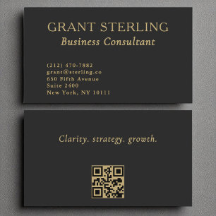 Business Consultant Minimalistisch Black Gold QR C Visitenkarte