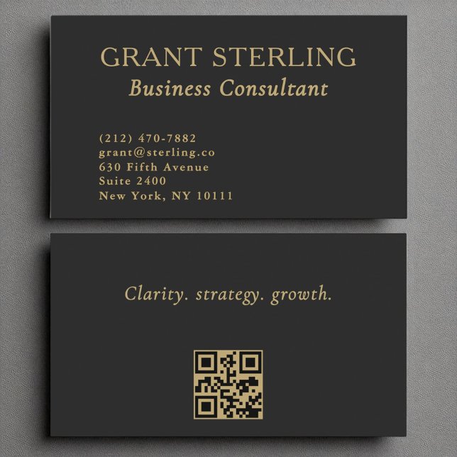 Business Consultant Minimalistisch Black Gold QR C Visitenkarte (Von Creator hochgeladen)