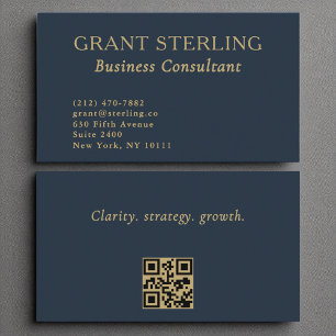 Business Consultant Navy Blue Gold QR Code Visitenkarte