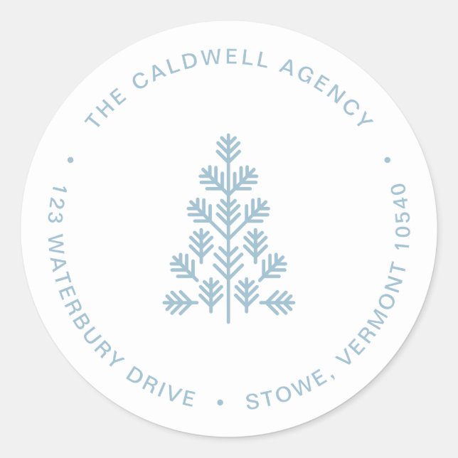 Business Corporate Holiday Tree Dusty Blue Adresse Runder Aufkleber (Vorderseite)