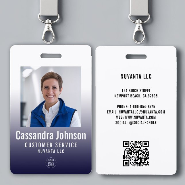Business Corporate Navy Gradient Mitarbeiter ID Fo Ausweis (company corporate business employee photo id badge template navy gradient modern minimalist simple)