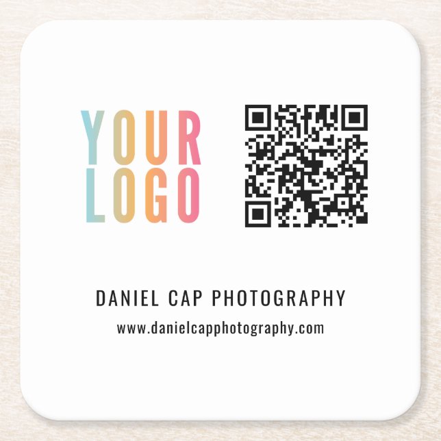 Business Custom Logo QR Code Rechteckiger Pappuntersetzer (Vorderseite)