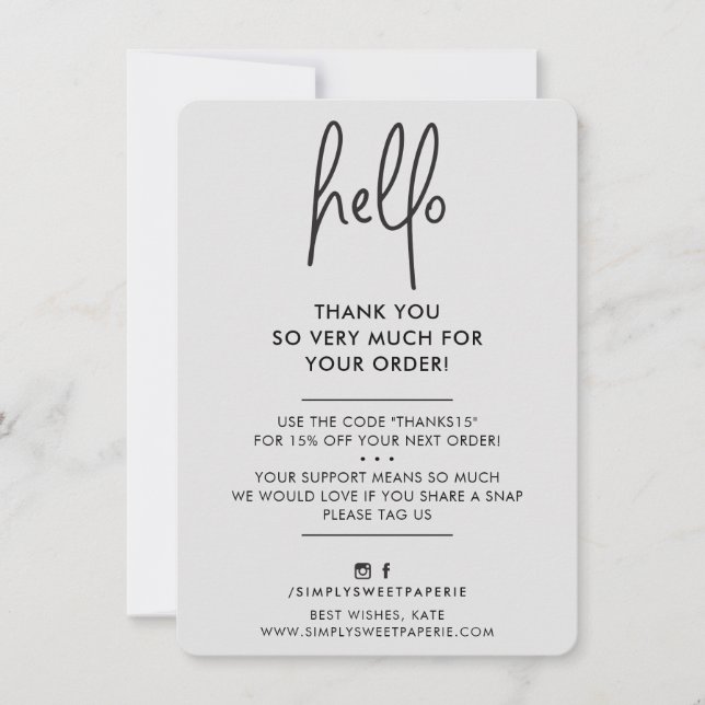 BUSINESS DANK IHNEN modern hallo hellgrau schwarz Dankeskarte (Vorderseite)