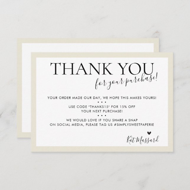 BUSINESS DANK IHNEN moderne schicke Elfenbein-Crem Dankeskarte (Vorne/Hinten)