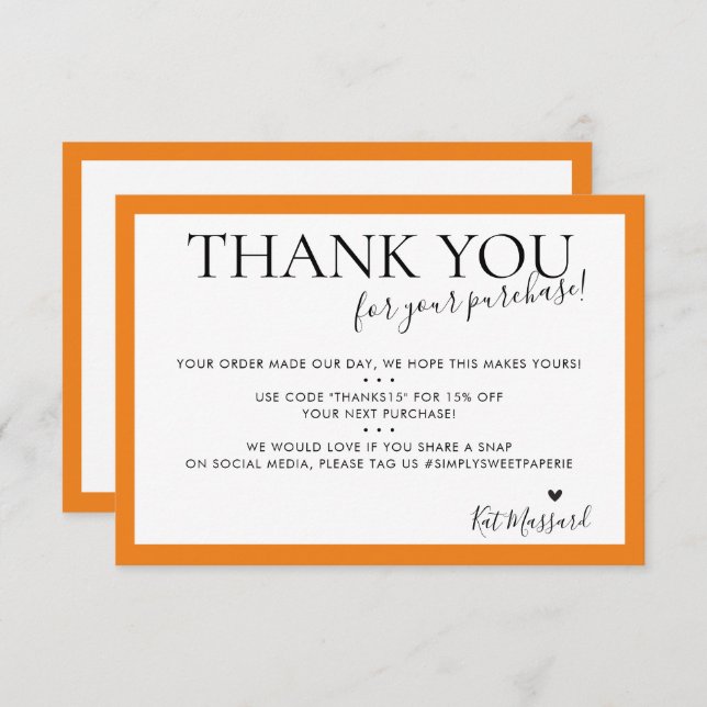 BUSINESS DANK IHNEN moderne, schicke, helle Orange Dankeskarte (Vorne/Hinten)