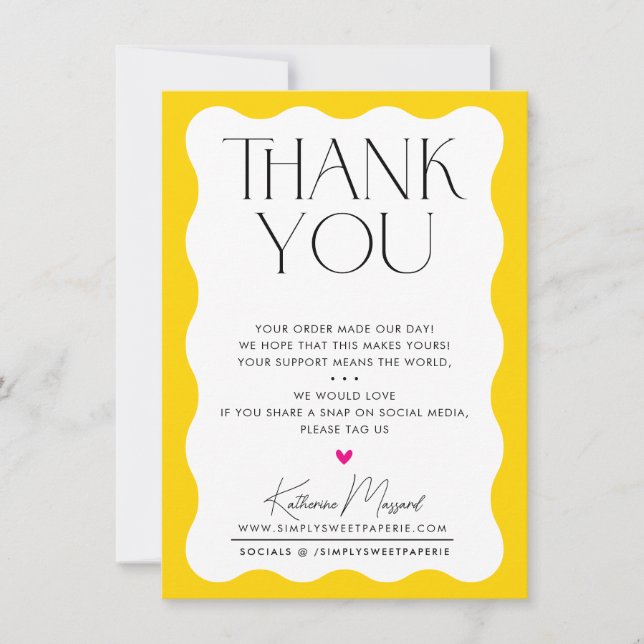 BUSINESS DANK IHNEN trendige elegante Serif gelb Dankeskarte (Vorderseite)