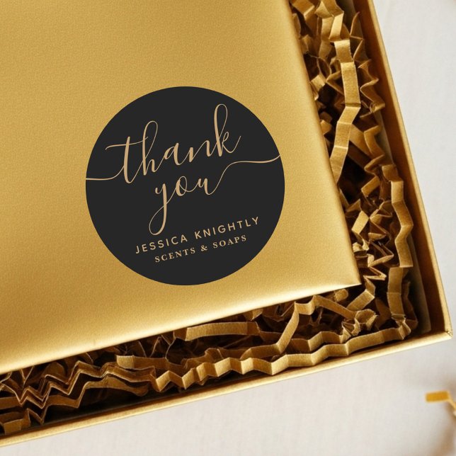 Business Danke Black Gold Elegante Script Runder Aufkleber (Von Creator hochgeladen)