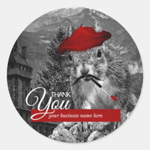 Business danke Funny Squirrel Artist Runder Aufkleber