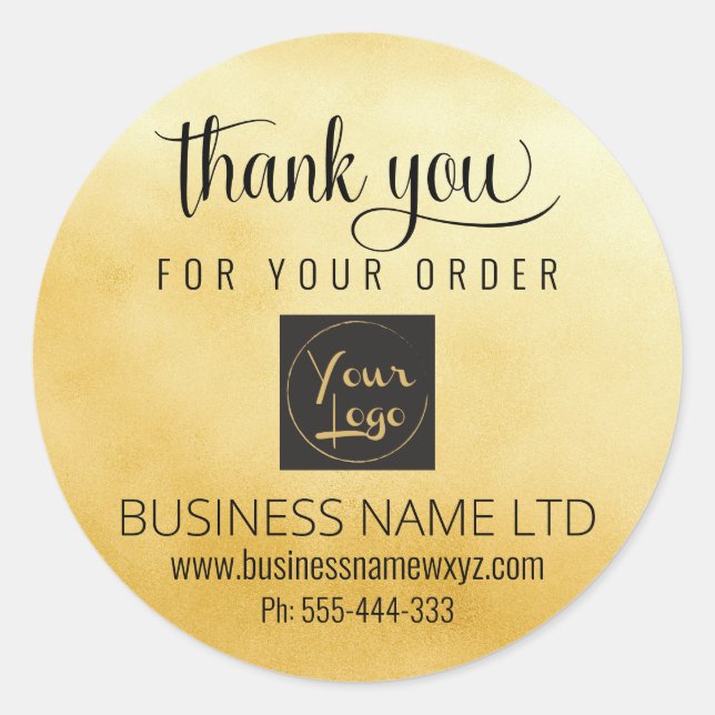 Business Danke Gold Black Add Your Logo Class Runder Aufkleber (Vorderseite)