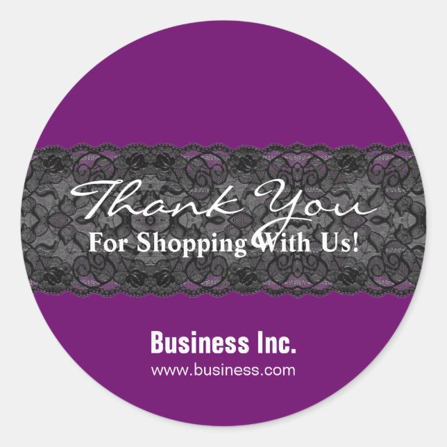 Business Danke, Lace Lila Runder Aufkleber (Vorderseite)