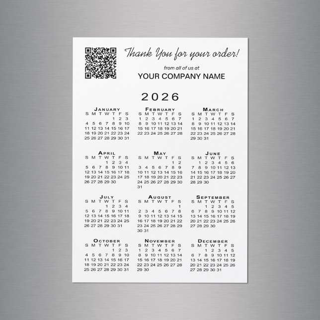 Business Danke QR Code 2026 Kalender Magnet (Business Thank You QR Code 2026 Calendar Magnet in situ)