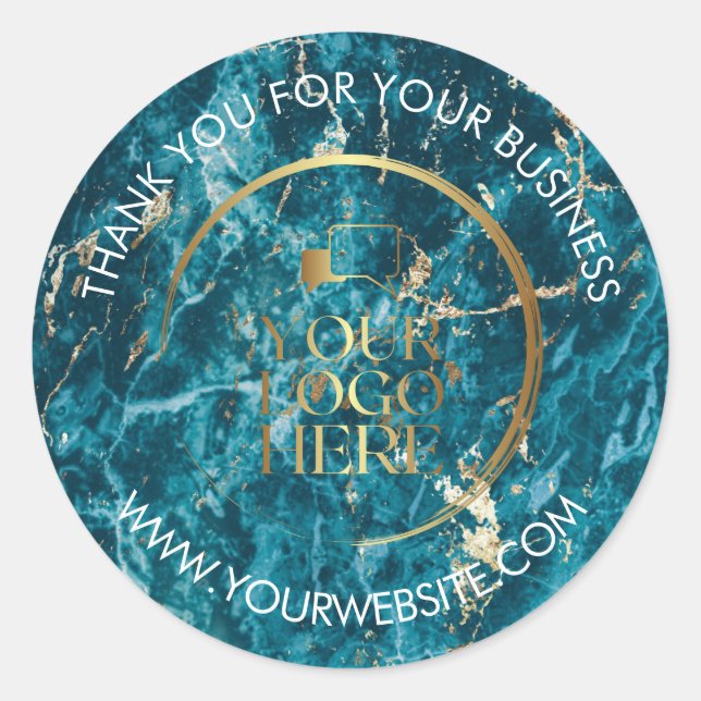 Business Danke Stickers Custom Logo Aqua (Vorderseite)