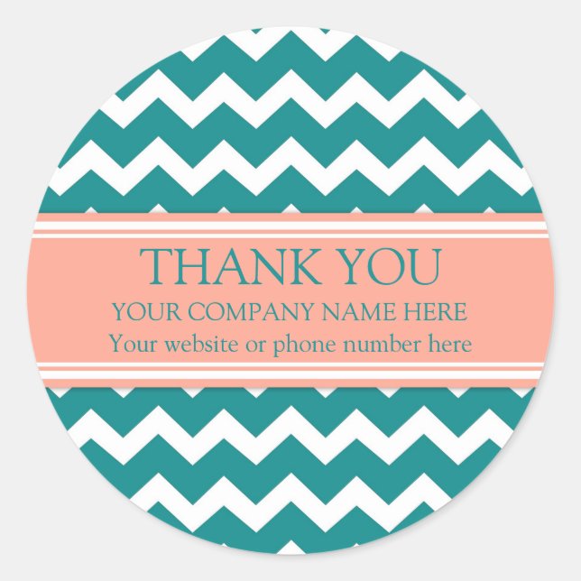 Business Danke Unternehmen Name Coral Aquamarin Zi Runder Aufkleber (Vorderseite)