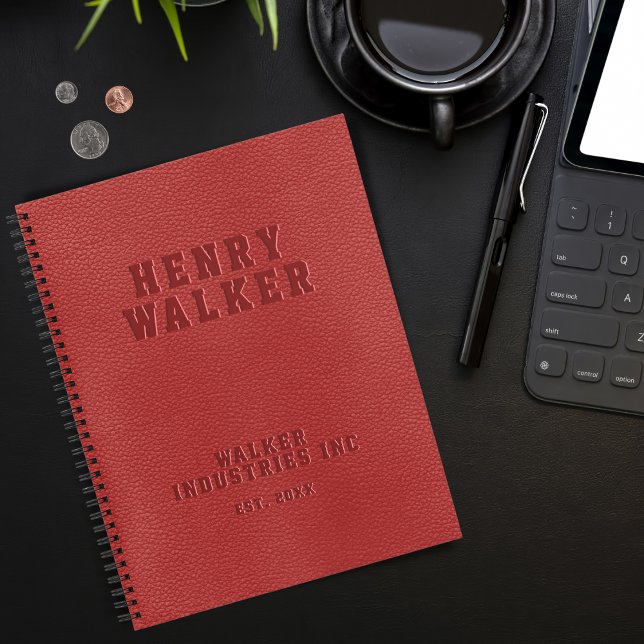 Business Embossed Personalisiert Red Vegan Leather Notizbuch (Von Creator hochgeladen)