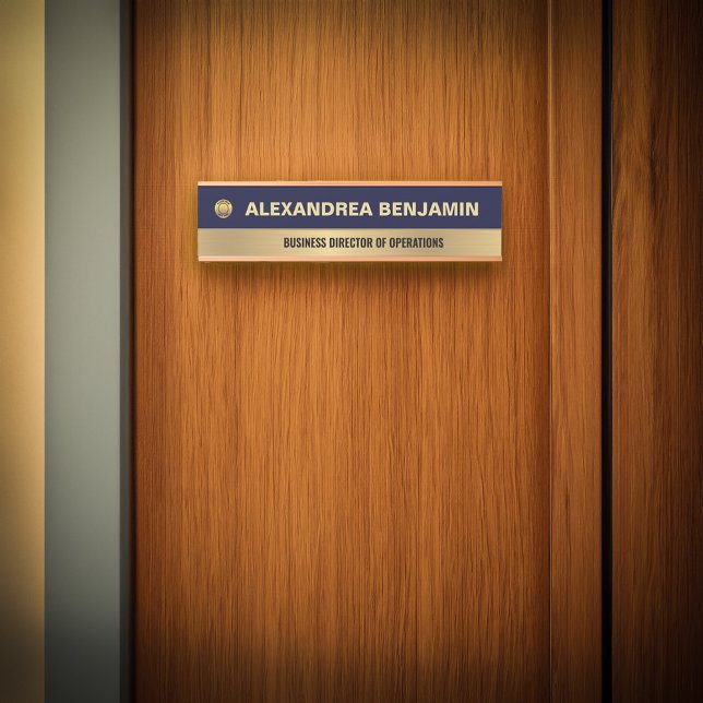 Business Employee Logo Gold Blue Modern Custom Türschild (Business Employee Logo Gold Blue Modern Custom Door Sign will add a elegant touch to your door. )