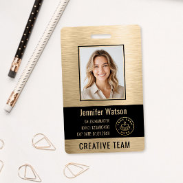 Business Employee Photo Faux Brushed Gold Black ID Ausweis