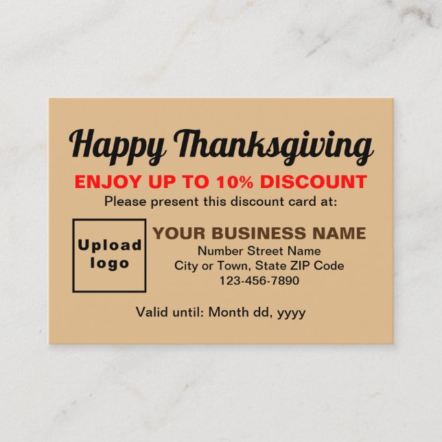 Business Erntedank Light Brown Discount Card Rabattkarte (Vorderseite)