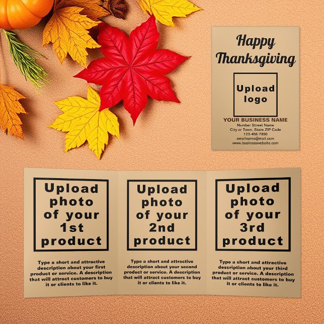 Business Erntedank Light Brown Trifold Card Dreifach Gefaltete Karte (Light brown Thanksgiving business trifold card)