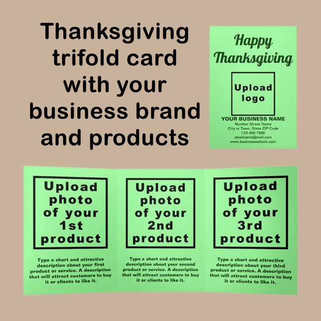 Business Erntedank Light Green Trifold Card Dreifach Gefaltete Karte (Thanksgiving light green trifold card with your business brand and products or services.)