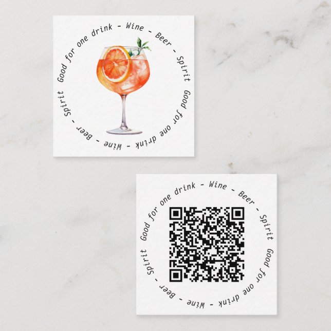 Business Event Aperol QR Code Trinkbeleg Quadratische Visitenkarte (Vorne/Hinten)