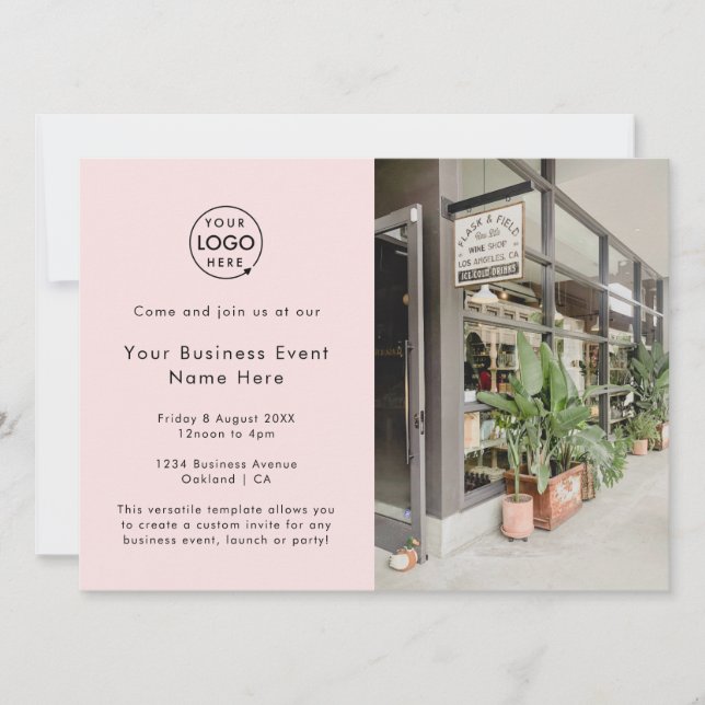 Business Event | Blush Pink Modernes einfaches Fot Einladung (Vorderseite)