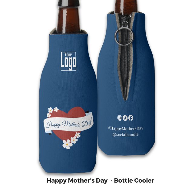 Business Event Red Heart Happy Mother Day Flaschenkühler (Business Event Red Heart Happy Mother's Day Bottle Cooler - Logo, Hashtag, Social Handle)