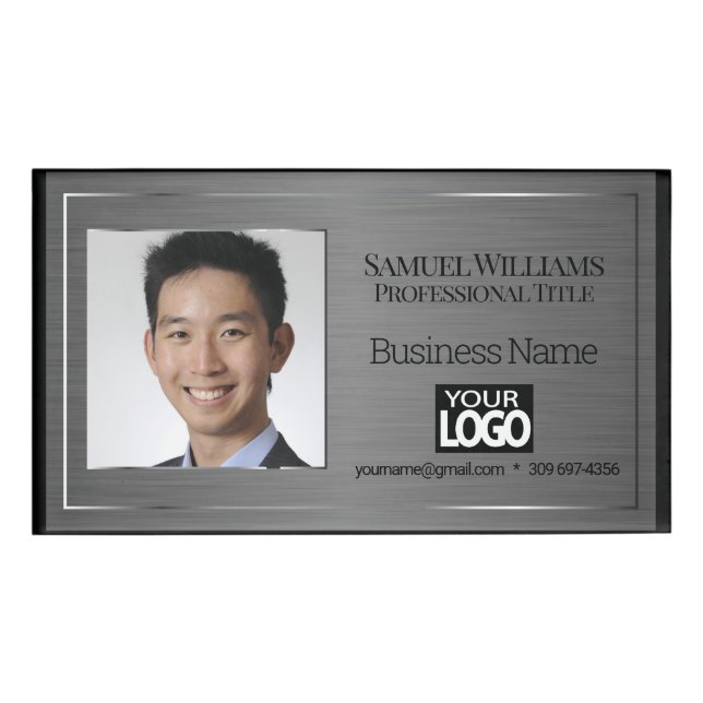 Business Foto ID - Black Brush Steel Namenschild (Vorderseite)